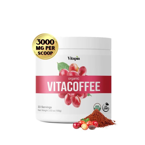Vitapia Vitacoffee Organic Coffee Fruit Extract for Energy, Antioxidant, Metabolism, Brain, Skin Health Support - 100g Powder Supplement & 33 Day Supply - Non-GMO, Gluten-Free, Vegan-Friendly