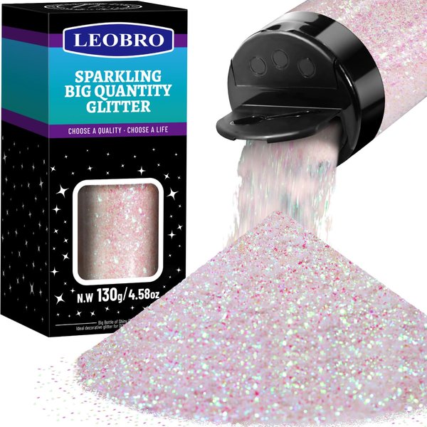 LEOBRO White Glitter, Glitter, Snow Glitter for Crafts, Iridescent Glitter White Chunky Glitter Flakes, Clear Glitter Candle Glitter for Resin Crafts, Nail Body Glitter, Dreamy Irregular Flakes