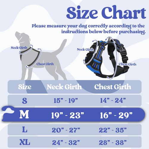 rabbitgoo Dog Harness Medium Sized, No Pull Pet Harness with 3 Buckles, Adjustable Soft Padded Dog Vest with Instant Control Handle, Easy Walking Reflective Pet Vest for Medium Dogs, Blue, M