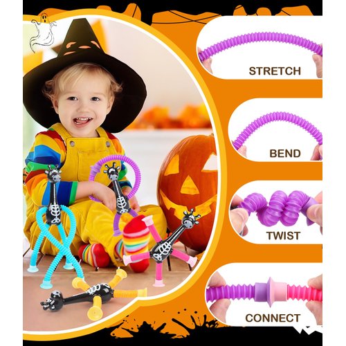 Halloween Party Favors for Kids 4 Pack Telescopic Suction Cup Giraffe Toy Sensory Tubes Classroom Prizes/Non Candy Halloween Treats Goodie Bag Fillers Gifts