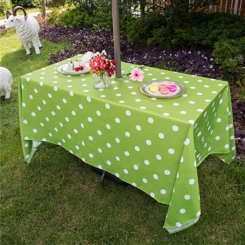 Eternal Beauty Outdoor Tablecloth Rectangle 60X 84 Spillproof Outdoor Tablecloth with Umbrella Hole Zipper for Spring Summer Patio Table(Green Polka Dot)