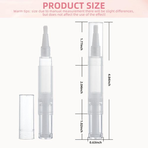 MICALOR 7 Pack Empty Cuticle Oil Pen 5ml Refillable Transparent Twist Pens, Empty Nail Oil Pen with Brush Tip, Eyelash Growth Liquid Tube, Cosmetic Lip Gloss Container for Applicators