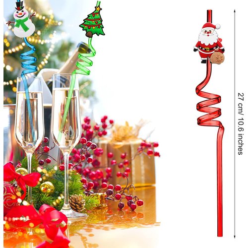 25 Pack Christmas Party Favors for Kids, Classroom Christmas Gifts for Students Prizes, Goodie Bag Stuffers, Christmas Drinking Straws Reusable for Kids Stocking Stuffers Party Supplies