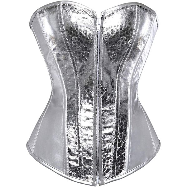 Corsets for Women Faux Leather Corset Top Steampunk Corsets Zipper Bustier Pirate Costume Silver Small
