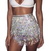 Zoestar Sequin Belly Dance Skirt Tassel Hip Scarf Multilayer Dance Belt Costume Performance Party Skirt Wrap for Women and Girls (Silver)