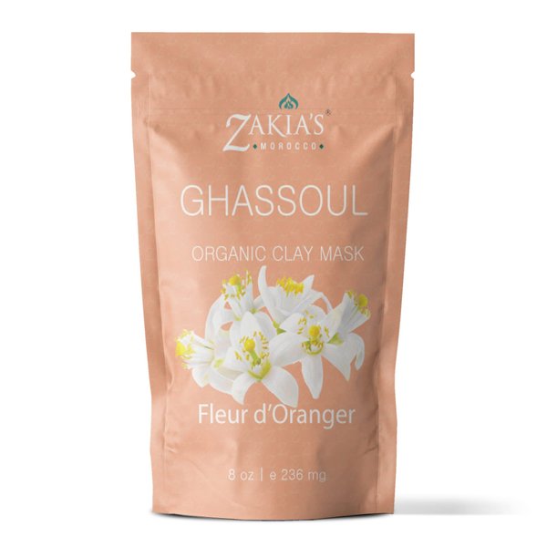 Zakia's Morocco Moroccan Rhassoul Clay Mask (Orange Blossom) - Organic Natural Facial Mask and Skin Care Treatment - Anti-aging Mud Mask Heals Dry & Oily Skin, Acne, Eczema & Psoriasis - 8 Oz