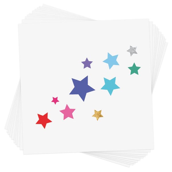 RAINBOW DELIGHT STARS set of 10 premium waterproof metallic foil temporary Flash Tattoos - Party Favors, temporary tattoo, rainbow tattoo, star tattoo, face jewels