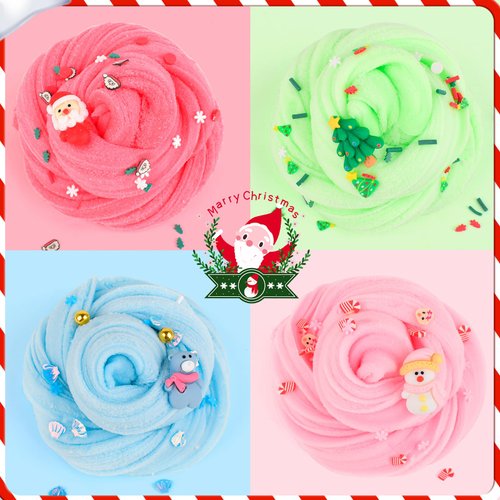 4 Pack Christmas Cloud Slime Kit, Advent Calendar 2024, Soft & Non-Sticky, Colorful Slime Party Favors for Kids, Fingertip Toys for Boys and Girls, Goodie Bag Stuffers
