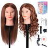 Mannequin Head with 100% Human Hair, MYSWEETY 18" Real Hair Manikin Doll Head for Hair Styling, Cosmetology Mannequin Hairdressing Practice Training Head with Clamp Holder and Tools(Black, Makeup)