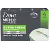 Dove Men+Care Body and Face Bar to Clean and Hydrate Skin Extra Fresh Body and Facial Cleanser More Moisturizing Than Bar Soap, 3.75 oz, 4 Bars