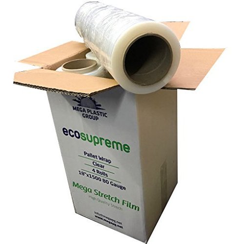 4 Rolls Pallet Wrap Stretch Film, Industrial Strength Hand Stretch Wrap, 18" by 1,500 FT, 80 Gauge Shrink Film