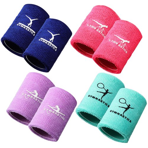 4 Pairs Sports Wristbands for Kids Colorful Kids Wrist Sweatbands Polyester Cotton Wrist Bands Sweat Band for Wrist Gymnastic Wristbands for Girls Youth Boys Tennis Basketball Golf, 3.15 x 3.94 Inch
