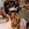 AW BRIDAL Rhinestone Pearls Bridal Hair Comb White Flower Wedding Hair Pieces Pearl Hair Side Comb Wedding Hair Accessories for Brides (Silver)