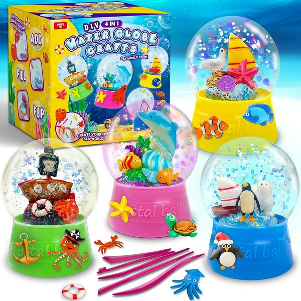 ToyUnited Make Your Own Water Globe - Snow Water Stem Projects DIY Activities Glitters Supplies Perfect Arts & Crafts Clay for Girls Boys Kids Ages 4-6 4-8 6-8 8-12+ Years Old Christmas Holiday Games