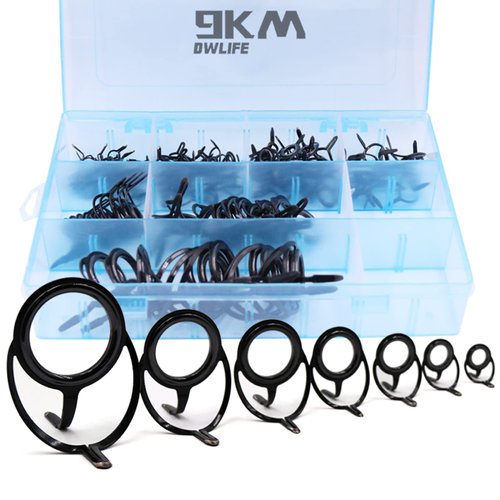 9KM DWLIFE Fishing Rod Tip Guide Repair Kit Pole Replacement Stainless Steel Ceramic Ring Saltwater Freshwater Mixed Size in a Box(Small - 100pcs)