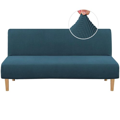 H.VERSAILTEX Armless Futon Cover Stretch Sofa Bed Slipcover Protector Elastic Feature Rich Textured High Spandex Small Checks Jacquard Fabric Futon Cover, Machine Washable, Deep Teal, One