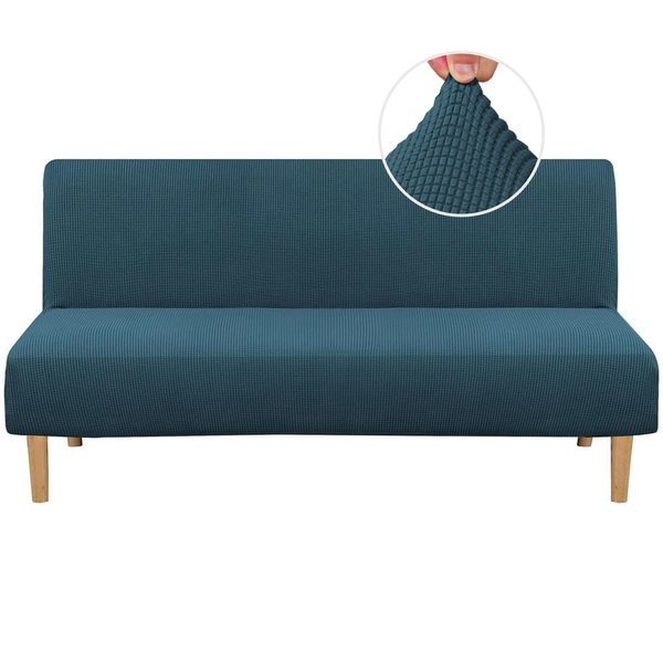 H.VERSAILTEX Armless Futon Cover Stretch Sofa Bed Slipcover Protector Elastic Feature Rich Textured High Spandex Small Checks Jacquard Fabric Futon Cover, Machine Washable, Deep Teal, One