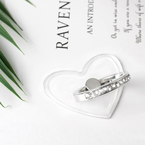 [2 Pack] Transparent Diamond Setting Cell Phone Ring Holder Stand,360 Degree Rotation and 180 Degree Adjustable Finger Ring Kickstand with Polished Electroplated Phone Grip (Love Heart)