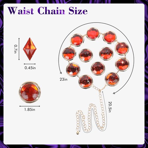 REECHO Purple Wigs for Cosplay, 14" Short Bob Wig with Waist Belt Red Gems Belt Adjustable Stone Chain Accessories Synthetic Hair Replacement Wig for Women Halloween Cosplay Costume Party