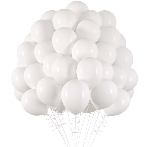 RUBFAC White Balloons, 120pcs 5 Inch Party Latex Balloons, Thicker White Balloons for Birthday Wedding Baby Shower Graduation Anniversary Party Decorations