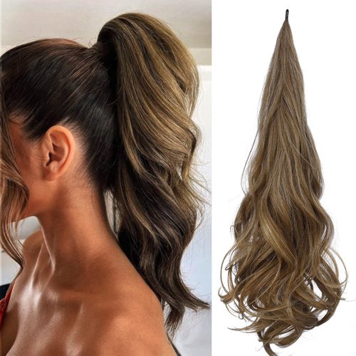 Sintario 30 Inch Instant Wrap Around Ponytail Flexible Wrap Around Ponytail Extension Long Ponytail Hair Extensions Curly Wave Synthetic Ponytails Hairpiece for Women Daily Use (27H613A)