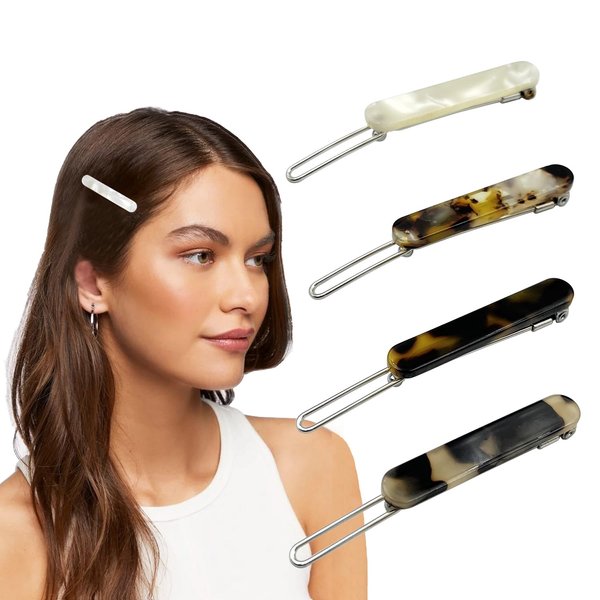 4Pcs French Barrettes Leopard Print Small Barrettes for Fine Hair Acetate Hair Barrettes Side Slide Hair Barrettes for Women