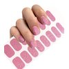 Self-Adhesive Glitter Shiny Pink Full Nail Wraps Stickers | Brighter, Thicker, Tougher Nail Polish Strips for Women Teens and Girls | DIY Nail Art Decoration (1 Sheet-16 Strips)