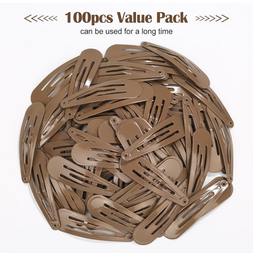 100Pcs Snap Hair Clips, Sublaga 2 Inch Bend Hair Clips, Metal Barrettes, No Slip Cute Solid Candy Color Hair Accessories for Girls, Women, Kids Teens or Toddlers (100pcs Coffee)