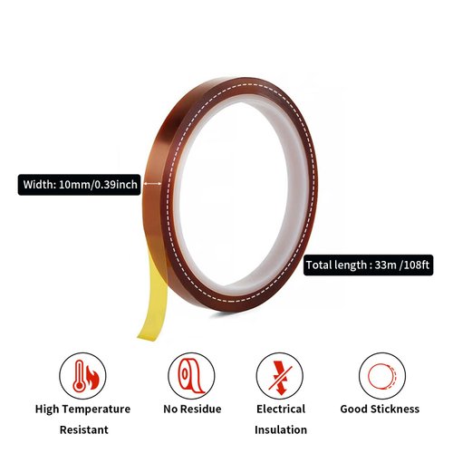 VCHOMY Heat Tape for Sublimation,Heat Press,Heat Transfer Polyimide 500℉ High Temperature Resistant Kapton Thermal Insulation Shield Tape with Silicone Adhesive (10mm 2 Rolls)