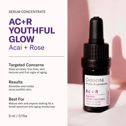 Odacité Anti Aging Serum Concentrate with Acai + Rose - Revitalizing Facial Oil, Youthful Glow, Improves Skin Tone, Wrinkles, and Firmness, Age defying, Rose Oil, 0.17 fl. oz.