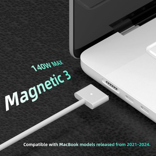 AJJ 140W USB C to Magnetic 3 Charging Cable Compatible with MacBook 2021-2024 M1 M2 M3,2M-White