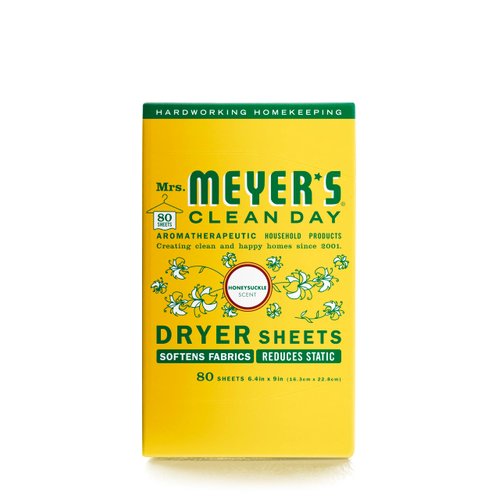 Mrs. Meyer's Dryer Sheets, Fabric Softener, Reduces Static, Infused with Essential Oils, Honeysuckle, 80 Count