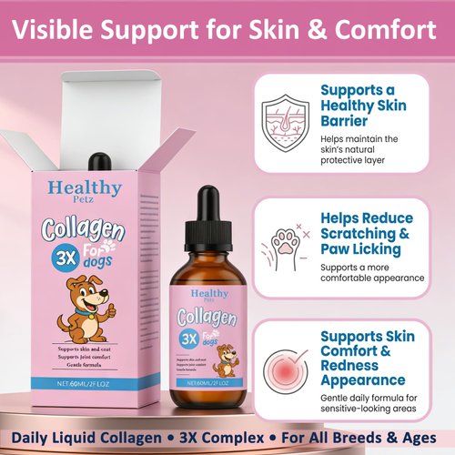 Healthy Petz Liquid Collagen for Dogs, Daily Collagen for Dogs with ThreeCollagen Types & VC, Support Healthy Joint Supplement, Coat, Gut & Overall Vitality, 60ml/2FL OZ