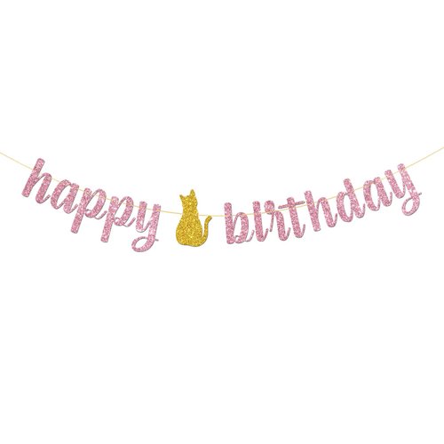 RoadSea Cat Happy Birthday Banner - Kitten Girl Kid Birthday Party Garland Supplies - Moew Let&#39;s ...