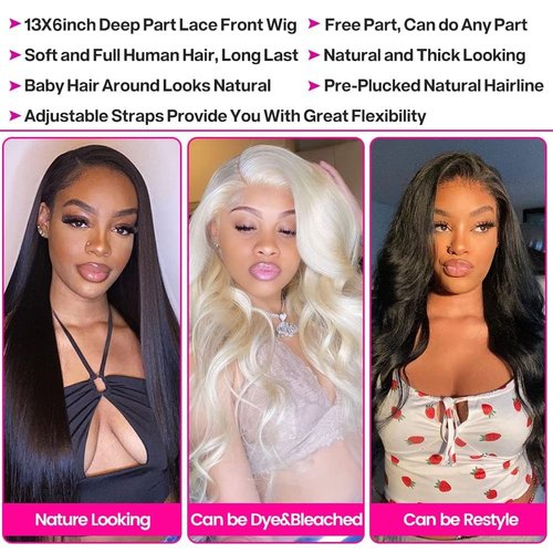 Ice Pear 13x6 Lace Front Wigs Human Hair Pre Plucked 210% Density 28 Inch HD Straight Lace Frontal Wigs for Black Women Glueless Wigs Human Hair Pre Plucked with Baby Hair