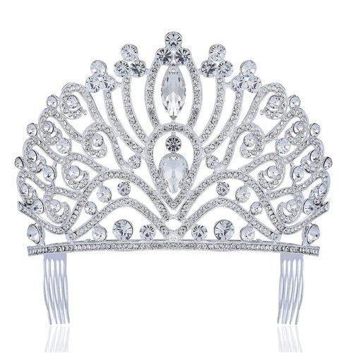 TWINKLING CLEAR WHITE AUSTRIAN CRYSTAL RHINESTONE TIARA CROWN WITH HAIR SIDE COMBS HAIR JEWELRY BRIDAL PRINCESS QUEEN COSTUME WEDDING PAGEANT T995