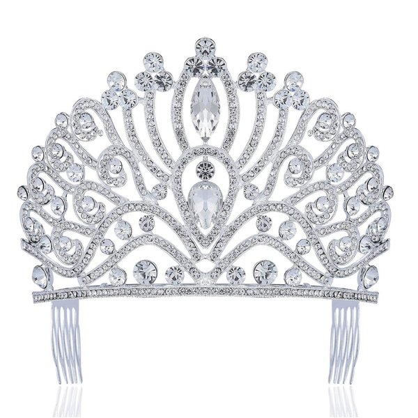 TWINKLING CLEAR WHITE AUSTRIAN CRYSTAL RHINESTONE TIARA CROWN WITH HAIR SIDE COMBS HAIR JEWELRY BRIDAL PRINCESS QUEEN COSTUME WEDDING PAGEANT T995