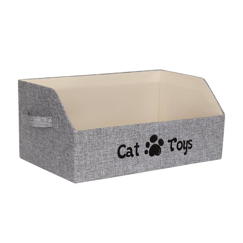 BinWhiz 19.7 in Cat Toy Bin, Cat Toy Storage Box Kitten Toy Basket Collapsible Pet Supplies Storage Chest Holder Organizer with Handles for Organizing Dogs Cats Toys Clothes Accessories, Gray