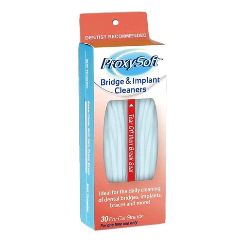 Dental Floss for Bridges and Dental Implants for Optimal Oral Hygiene - Floss Threaders for Bridges and Implants with Extra-Thick Proxy Brush - Bridge and Implant Cleaners (30 Strands) by ProxySoft