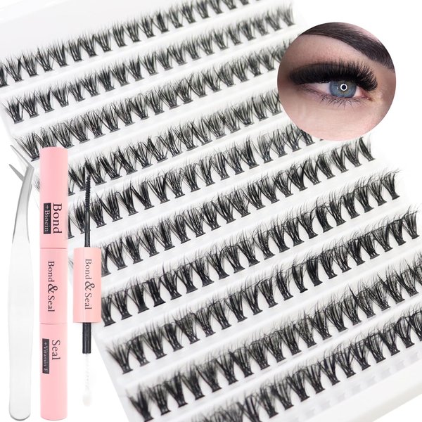 DAODER Natrual Eyelash Extension Kit 40D Short Lash Clusters Kit D Curl Individual Lashes Natural Look Fluffy Wispy Lash Extension Kit 200pcs 9-13MM (Thick Short Eyelash Extension Kit 40D)