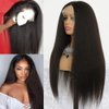 MACA BAKA Kinky Straight Synthetic Lace Front Wig Glueless 180 Density Long Black Yaki Straight 13x4 Lace Front Wigs for Black Women Pre Plucked 24 Inches Natural Color
