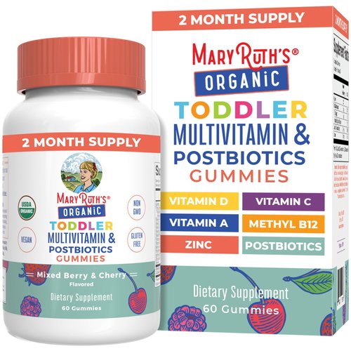 MaryRuth Organics Toddler Multivitamin Gummies + Postbiotics | USDA Organic | Vitamins for Kids A...