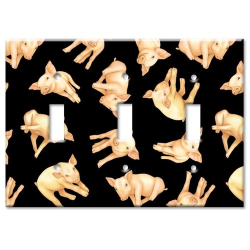 Art Plates - Triple Gang Toggle OVERSIZE Switch Plate - OVER SIZE Decorative Metal Wall Plate - Piglets - (Made in USA)