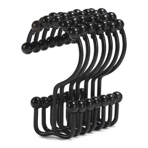 Shower Curtain Hooks, Goowin Shower Curtain Rings, Stainless Steel Black Shower Curtain Hooks, Shower Curtain Rings Rust Proof, Free Sliding Double Shower Hooks for Shower Curtain & Liners (Black)