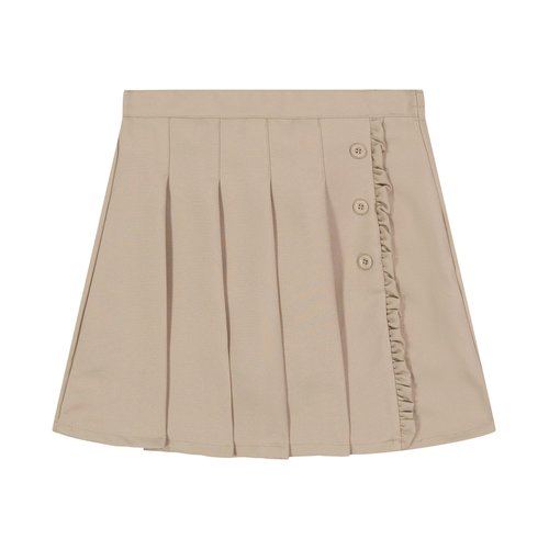 Nautica Girl's School Uniform Pleated Pull-on Scooter Skirt With Undershorts, Knit Waistband, Khaki Ruffle, 8