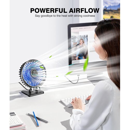 JZCreater USB Desk Mini Fan Portable, 3 Speeds Desktop Table Cooling Fan, Plug in Power Fan, Rotation Strong Wind, Quiet Personal Small Fan for Home Desktop Office Travel Bedroom, Black Blue