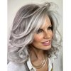 XIUFAXIRUSI XIUFAXIRUSI Medium Grey Wavy Bob Wigs for Women Gray to White Layered Wig Old Lady Synthetic Wig for Daily Party Costume Halloween Use
