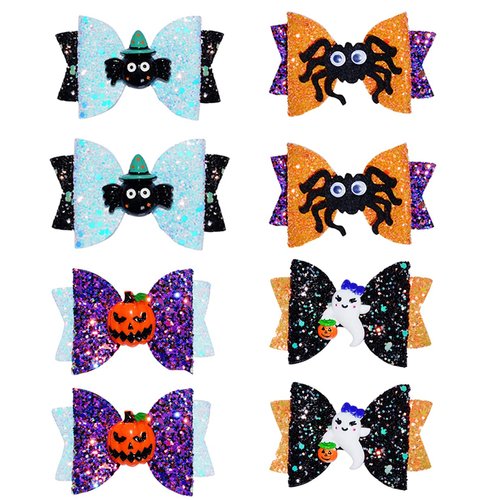 Haakong 8Pcs Halloween Hair Accessories Headdress Halloween Glitter Bows Spider Hair Clip Pumpkin...