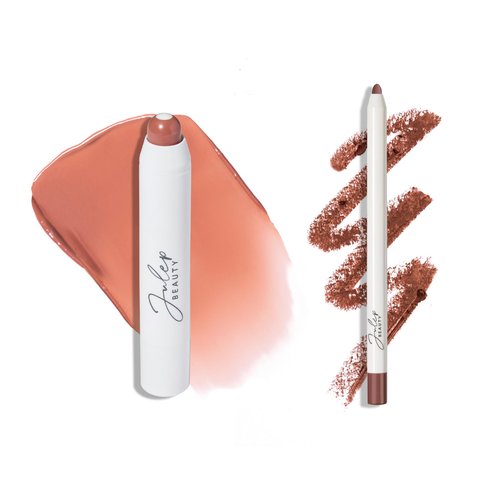 The Perfect Pair 2pc Set: Julep It's Balm Tinted Lip Balm Rosewood Nude and With a Trace Retractable Creamy Long-Lasting Lip Liner, Nostalgic Neutral