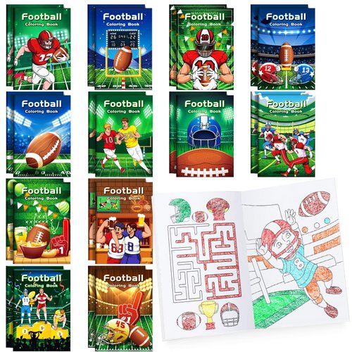 BenLouis 24 Pcs Football Mini Coloring Books Sports Football Theme Birthday Party Favors Activity Books Bulk for Kids Boys Super Football Bowl Party Goodie Bag Gift Stuffer Classroom Rewards Supplies